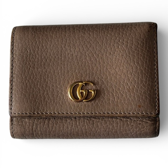 Gucci Handbags - Gucci Taupe marmot small trifold Leather Wallet with Gold Logo